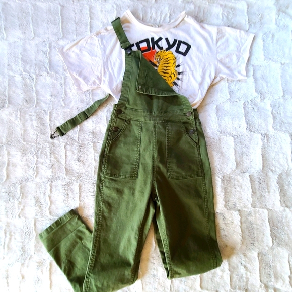 Brandy Melville Denim - Brandy ❤ Melville Green Long Skinny Overalls